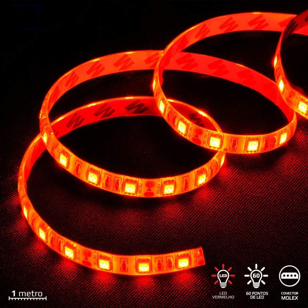 Fita De Led Vx Gaming Vermelho Com Conexão Molex 60 Pontos De Led 1 Metro - Lvm1